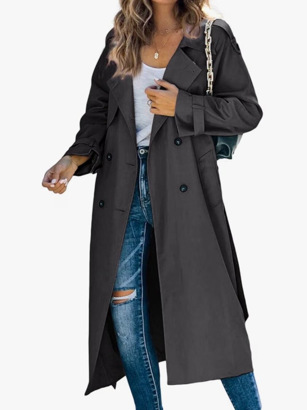Oversized Grey Trench Jacket - Size SMALL